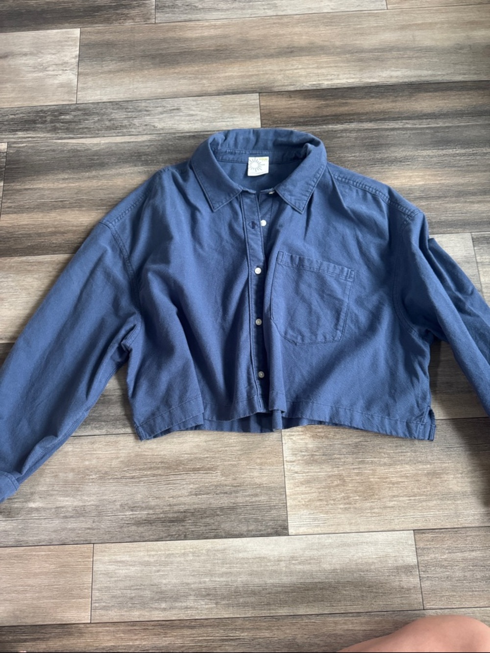 100% cotton aerie OFFLINE Cropped Navy Button-Up Shirt